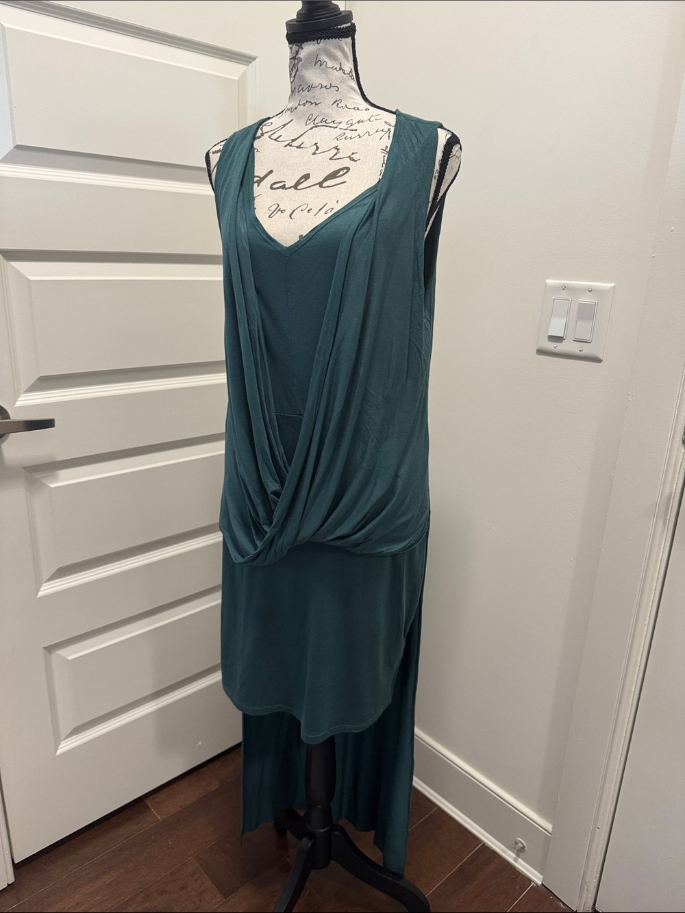 Teal Draped High-Low Sleeveless Dress